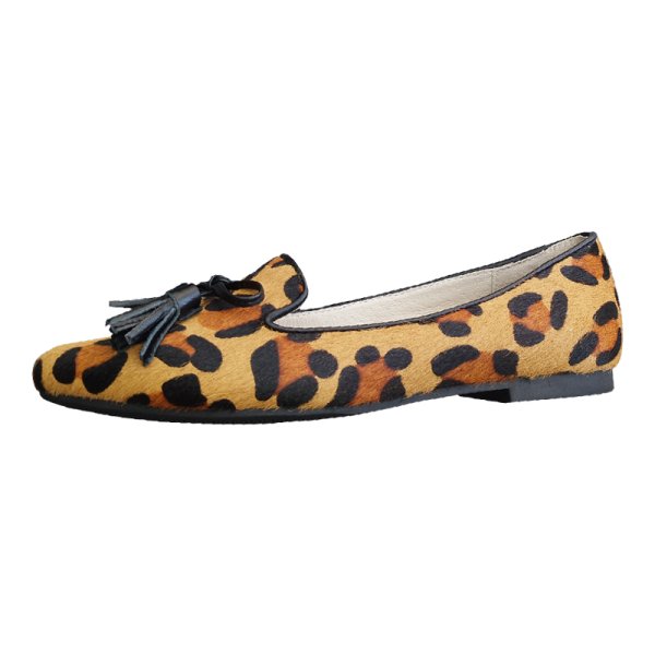 画像1: women's New leopard horse hair leather pointed  bow flat  shoes pumps shoes 本革ハラコフラットローファーパンプス　シングルシューズ (1)