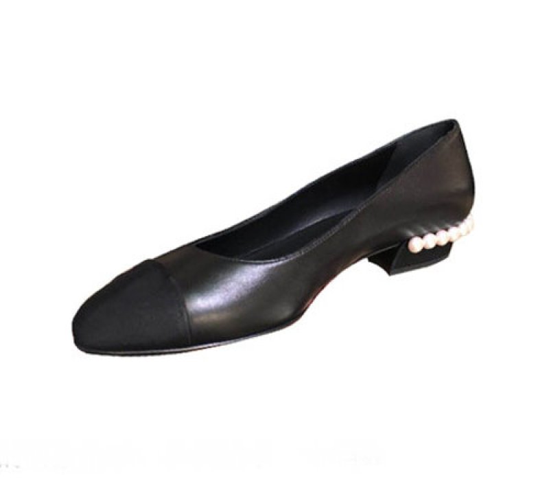 画像2: women's pearl round head single shoes ヒールパール付き本革レザーパンプス ミュール (2)