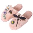 画像1: women's paragraph Baotou fur slippers  sandals ファービジュー&刺繍付きフラットサンダル ルームシューズ　室内履き (1)