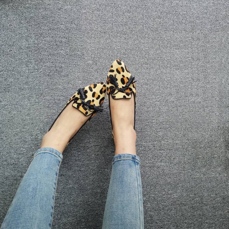 画像5: women's New leopard horse hair leather pointed  bow flat  shoes pumps shoes 本革ハラコフラットローファーパンプス　シングルシューズ (5)