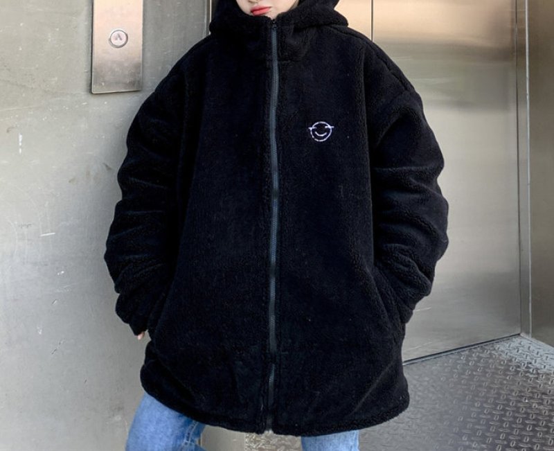 画像5:   Men's lamb wool coat jacket 　男女兼用ユニセックススマイル　ニコちゃんオーバーサイズコート　ジャケット (5)