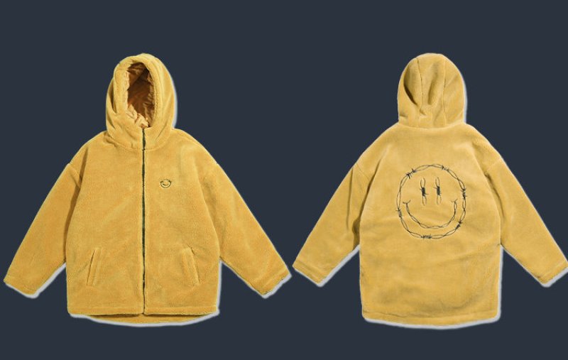 画像8:   Men's lamb wool coat jacket 　男女兼用ユニセックススマイル　ニコちゃんオーバーサイズコート　ジャケット (8)