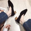 画像4: women's square head shallow mouth a pedal fur heels shoes　モコモコファー太目ヒールパンプス (4)
