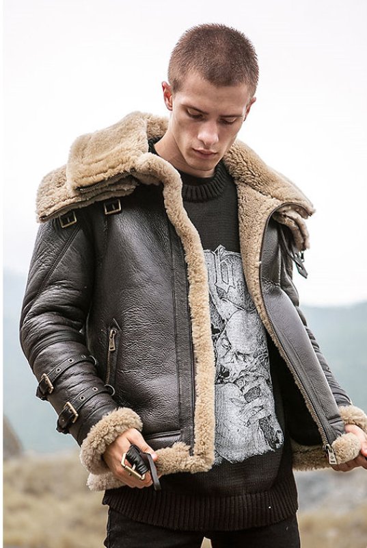 画像4:   Men's Real Sheepskin Riders Flight Military Jacket　 リアルシープスキンボアフライトライダースジャケット　コート (4)