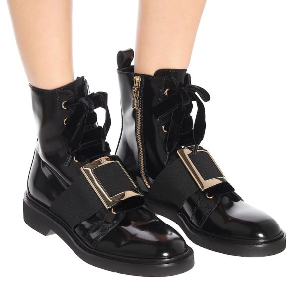 画像1:  women's square buckle Martin boots booties boots　エナメルレザーバックル付きショートブーツ　マーティンブーツ (1)