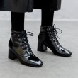 画像4:  women's patent leather square head Race up boots Booty boots　レースアップエナメルレザー ブーツ　ブーティブーツ (4)