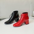 画像9:  women's patent leather square head Race up boots Booty boots　レースアップエナメルレザー ブーツ　ブーティブーツ (9)