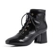 画像2:  women's patent leather square head Race up boots Booty boots　レースアップエナメルレザー ブーツ　ブーティブーツ (2)