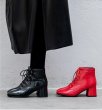 画像5:  women's patent leather square head Race up boots Booty boots　レースアップエナメルレザー ブーツ　ブーティブーツ (5)