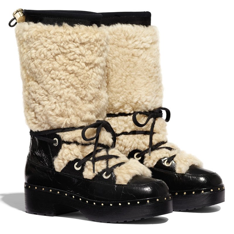 画像1:  women's straps rivet sleeve fur boots ブーツ　モコモコストラップリベットスリーブファーブーツ (1)