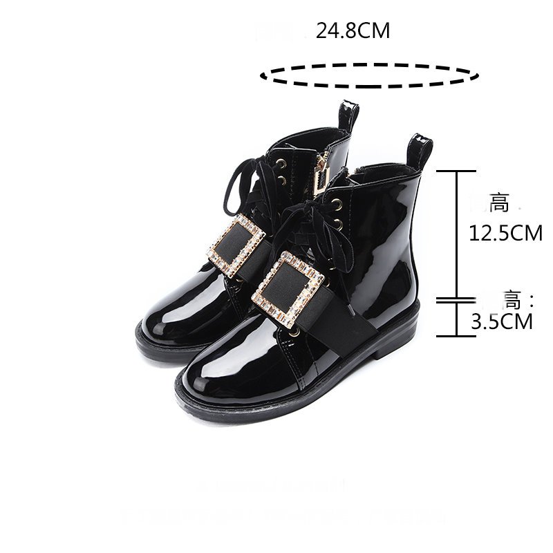 画像6:  women's square buckle Martin boots booties boots　エナメルレザーバックル付きショートブーツ　マーティンブーツ (6)