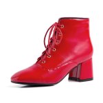 画像3:  women's patent leather square head Race up boots Booty boots　レースアップエナメルレザー ブーツ　ブーティブーツ (3)