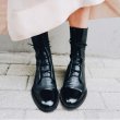 画像2:  women's  British wind with high-top flat boots 　レースアップレザー ブーツ　フラットブーツ (2)