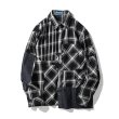 画像1: men's plaid sleeves stitching denim shirt men and women ユニセックス男女兼用チェック＆デニムパッチワーク付きシャツ (1)