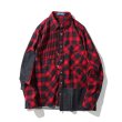 画像2: men's plaid sleeves stitching denim shirt men and women ユニセックス男女兼用チェック＆デニムパッチワーク付きシャツ (2)