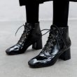 画像10:  women's patent leather square head Race up boots Booty boots　レースアップエナメルレザー ブーツ　ブーティブーツ (10)