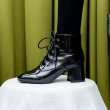 画像7:  women's patent leather square head Race up boots Booty boots　レースアップエナメルレザー ブーツ　ブーティブーツ (7)