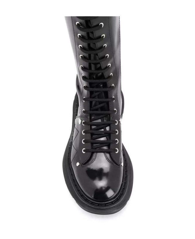 画像8:  women's Race up Long boots レースアップレザー 厚底ロングブーツ (8)