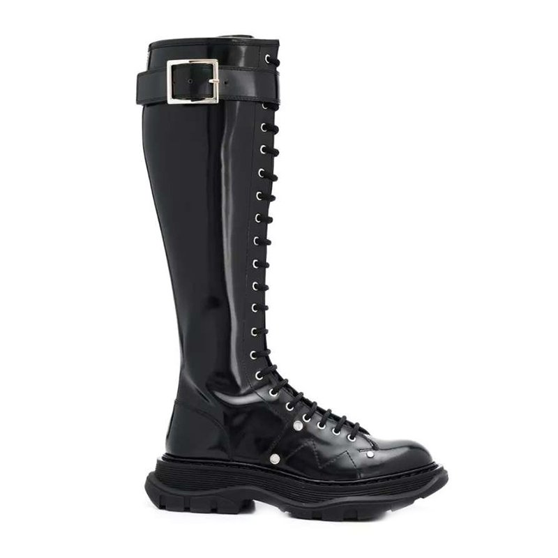 画像10:  women's Race up Long boots レースアップレザー 厚底ロングブーツ (10)
