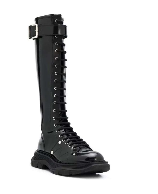 画像7:  women's Race up Long boots レースアップレザー 厚底ロングブーツ (7)