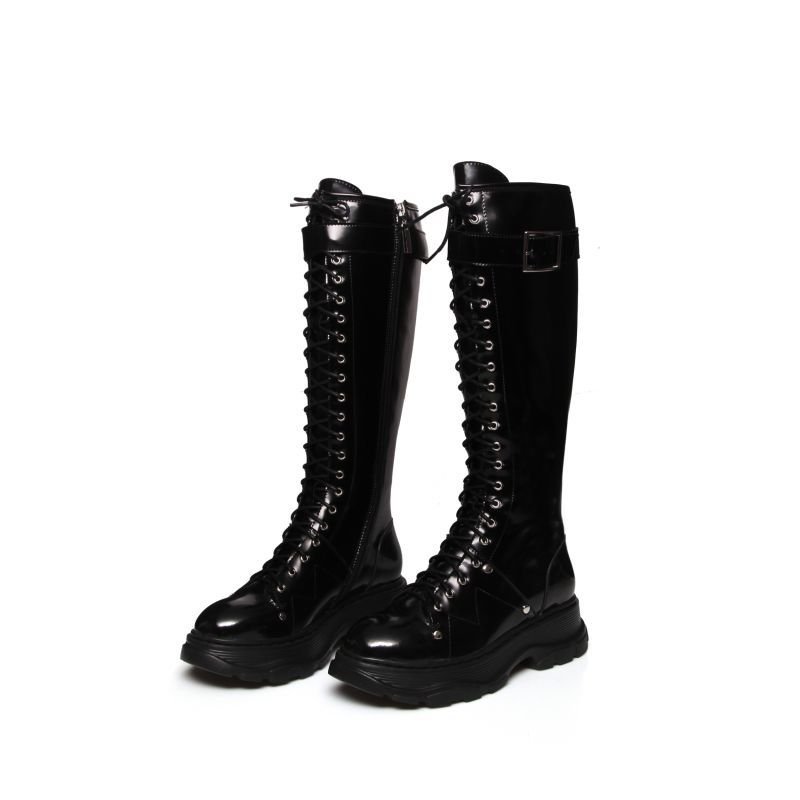 画像11:  women's Race up Long boots レースアップレザー 厚底ロングブーツ (11)