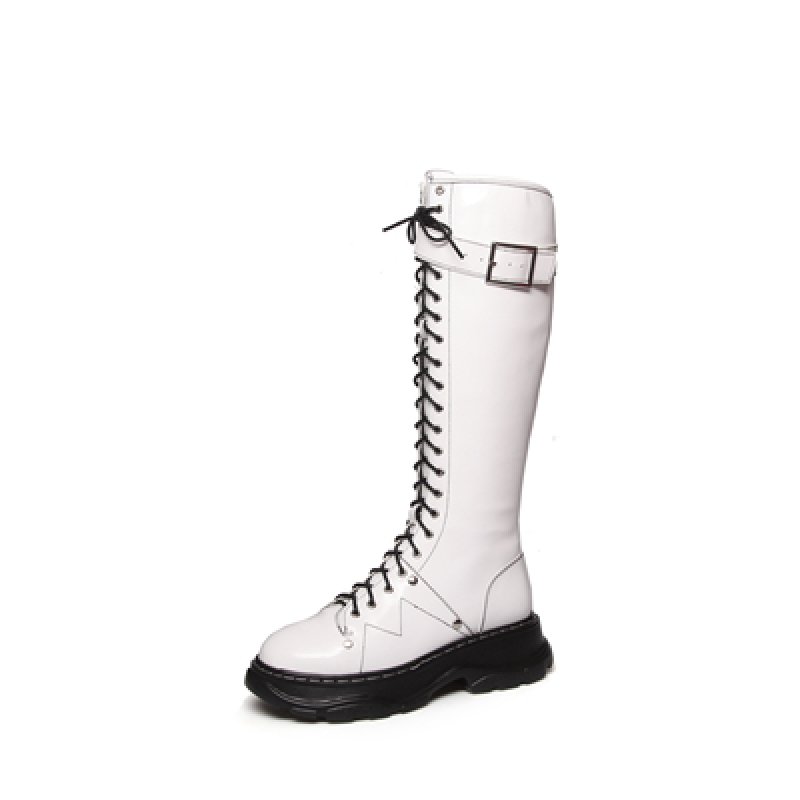 画像6:  women's Race up Long boots レースアップレザー 厚底ロングブーツ (6)