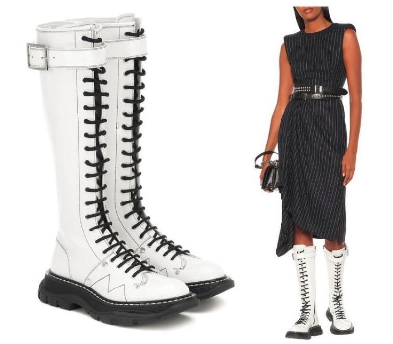 画像4:  women's Race up Long boots レースアップレザー 厚底ロングブーツ (4)