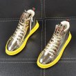 画像7:  Men's Leather lace-up gold hip hop sneakers  shoes  レザーレースアップゴールドスニーカーカジュアル シューズ  (7)
