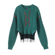 画像2: Women's  waist stitching lace side fashion long-sleeved round neck wild sweater ウエストステッチレースサイドファッション長袖ラウンドネックセータープルオーバー　 (2)