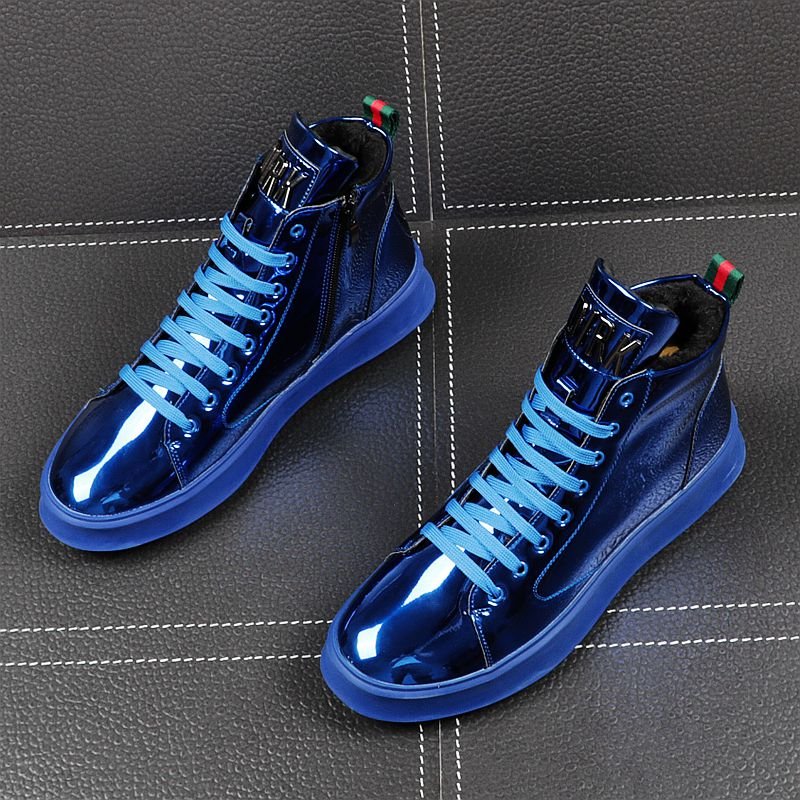 画像6:  Men's Leather lace-up gold hip hop sneakers  shoes  レザーレースアップゴールドスニーカーカジュアル シューズ  (6)