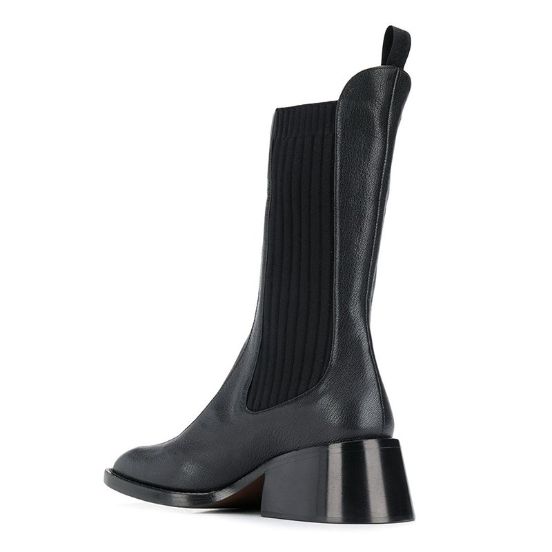 画像9:  women's Side   サイドゴアレザースクエアヘッドブーツ　マーティンブーツ  ソックスブーツ (9)