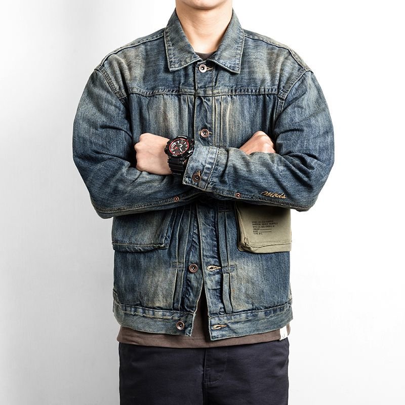 画像2:   Men's washed old military wind tooling denim jacket coat  wash short denim jacket 　男女兼用ユニセックスデニムジャケットGジャン (2)