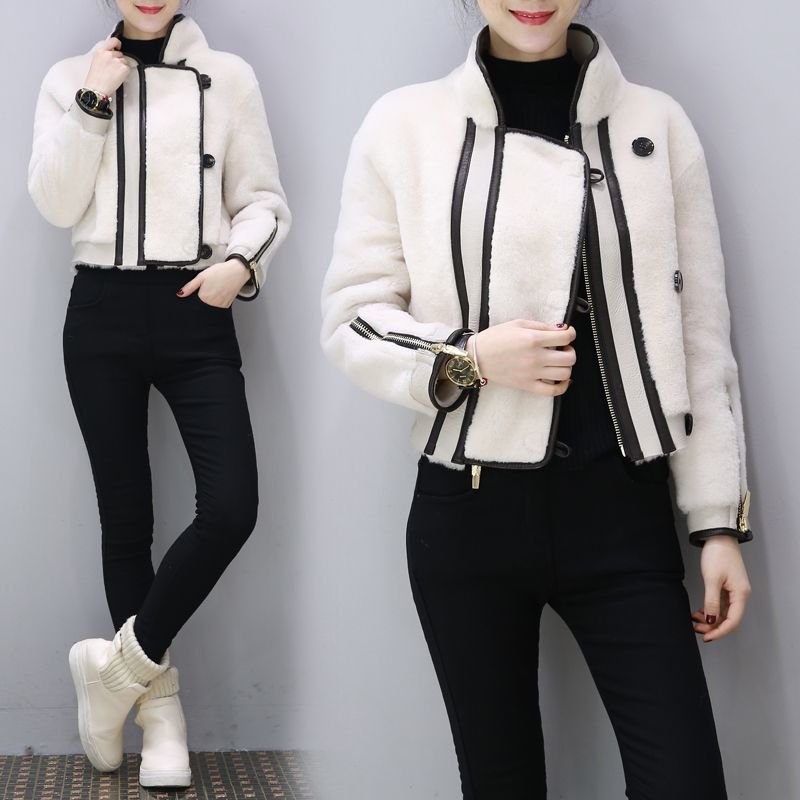 画像2: Women's  Imitation sheep shearing short coat lamb fur coat フェイクエコラムファーショートコート ラムファージャケット  (2)