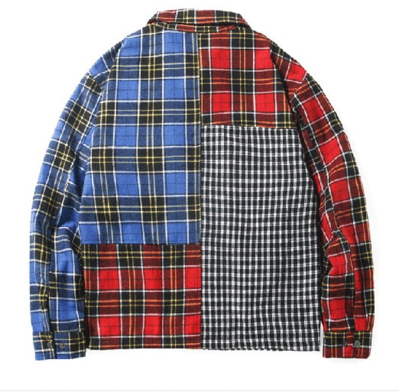 画像2:   Men's contrast color plaid zipper shirt jacket men and women 男女兼用ユニセックス チェック柄ジッパーシャツ　ジャケット　ブルゾン (2)