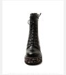 画像4:  women's  Waterproof table Floral lace up Martin boots Short boots レザー防水フローラルヒールレースアップフラット厚底ブーツマーティンブーツ   (4)