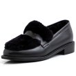 画像2: women's Flat loafers with leather sheepskin fur  shoes　本革レザー＆シープスキンファー付きローファー パンプス (2)