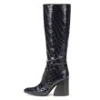 画像5:  women's high heels long boots leather boots 　レザー太目ヒールシンプルロングブーツ (5)