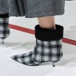 画像7:  women's stiletto with plaid cloth cuffed  boots　チェック＆エナメルアンクルブーティブーツ 　ショートブーツ   (7)
