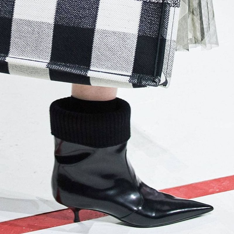 画像6:  women's stiletto with plaid cloth cuffed  boots　チェック＆エナメルアンクルブーティブーツ 　ショートブーツ   (6)