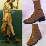 画像7:  women's square head leather  flat boots short boots  レザーベルトフラットブーツマーティンブーツ   (7)