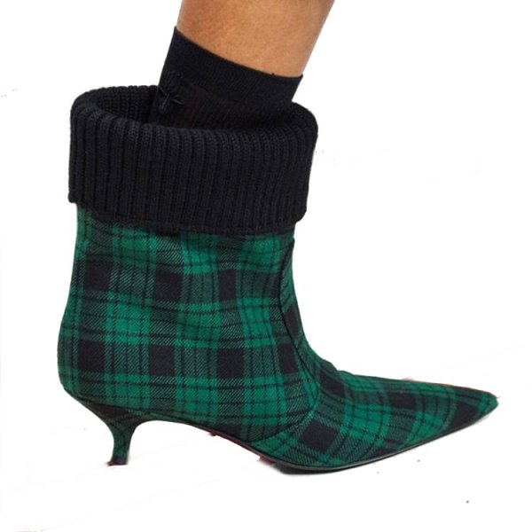 画像1:  women's stiletto with plaid cloth cuffed  boots　チェック＆エナメルアンクルブーティブーツ 　ショートブーツ   (1)