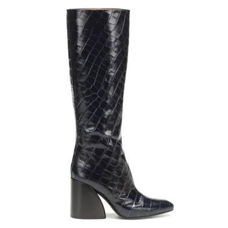 画像7:  women's high heels long boots leather boots 　レザー太目ヒールシンプルロングブーツ (7)