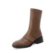 画像1:  women's square head leather  flat boots short boots  レザーベルトフラットブーツマーティンブーツ   (1)