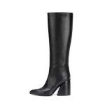 画像10:  women's high heels long boots leather boots 　レザー太目ヒールシンプルロングブーツ (10)