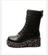 画像3:  women's  Waterproof table Floral lace up Martin boots Short boots レザー防水フローラルヒールレースアップフラット厚底ブーツマーティンブーツ   (3)