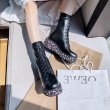 画像7:  women's  Waterproof table Floral lace up Martin boots Short boots レザー防水フローラルヒールレースアップフラット厚底ブーツマーティンブーツ   (7)