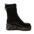 画像5:  women's  Waterproof table Floral lace up Martin boots Short boots レザー防水フローラルヒールレースアップフラット厚底ブーツマーティンブーツ   (5)