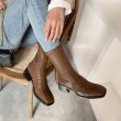 画像8:  women's square head leather  flat boots short boots  レザーベルトフラットブーツマーティンブーツ   (8)