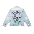 画像1:   Men's graffiti rendering arrow blue denim jacket men and women jacket 　男女兼用ユニセックスグラフィックデニムGジャン　ジャンバー　ブルゾン　ジャケット (1)