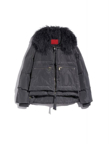 画像1: Women's  short down jacket short coat ビーチウールファー付きダウンジャケットブルゾン　 (1)